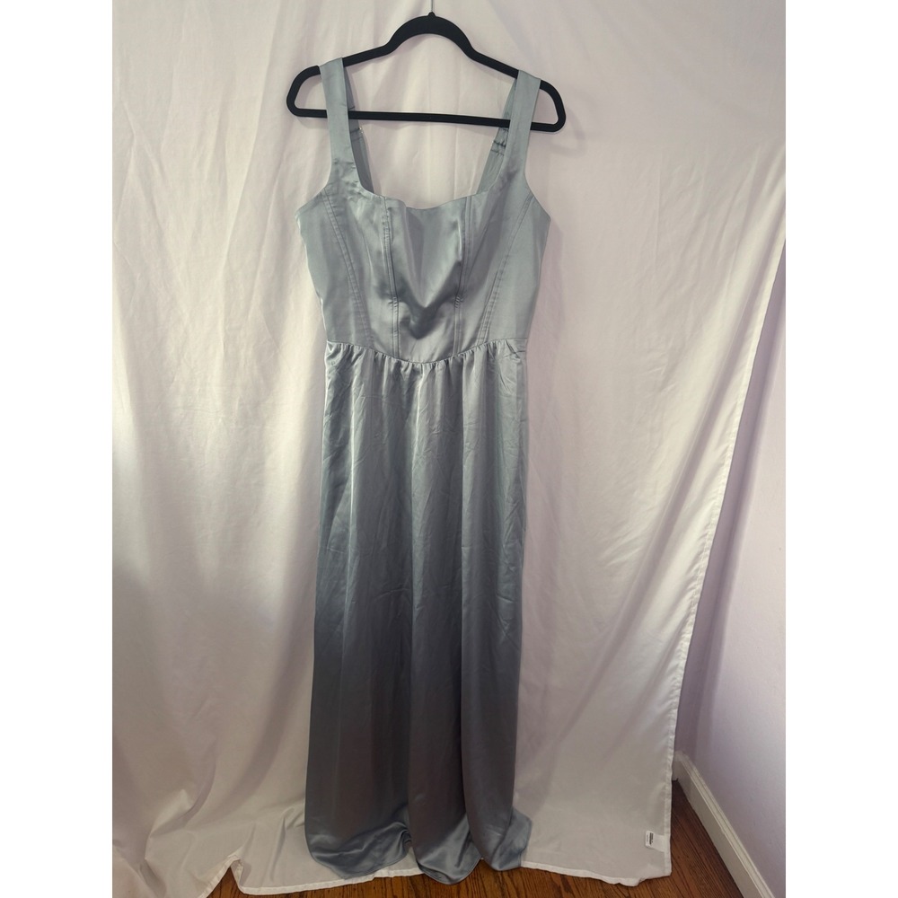 Show Me Your Mumu Nina Maxi Dress Women XXL Dusty Blue Satin Bridesmaid Formal